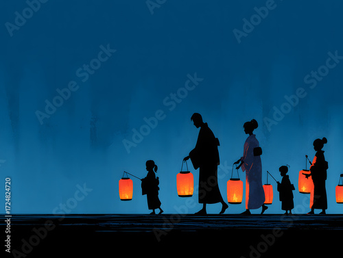 parents and kids holding lanterns