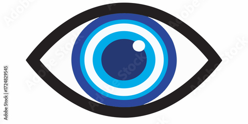 Vibrant illustration of the evil eye symbol, created with clean geometric shapes and bold solid colors