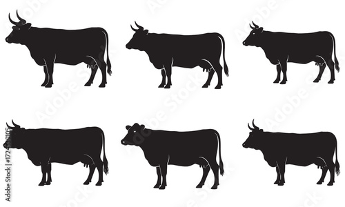 Black Cow Silhouette Illustration for Farm Animal and Dairy Design