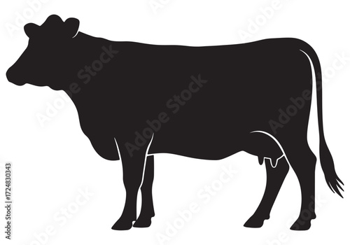 Black Cow Silhouette Illustration for Farm Animal and Dairy Design