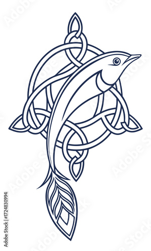 Celtic Dolphin Design Intertwined with Intricate Knotwork Symbolism