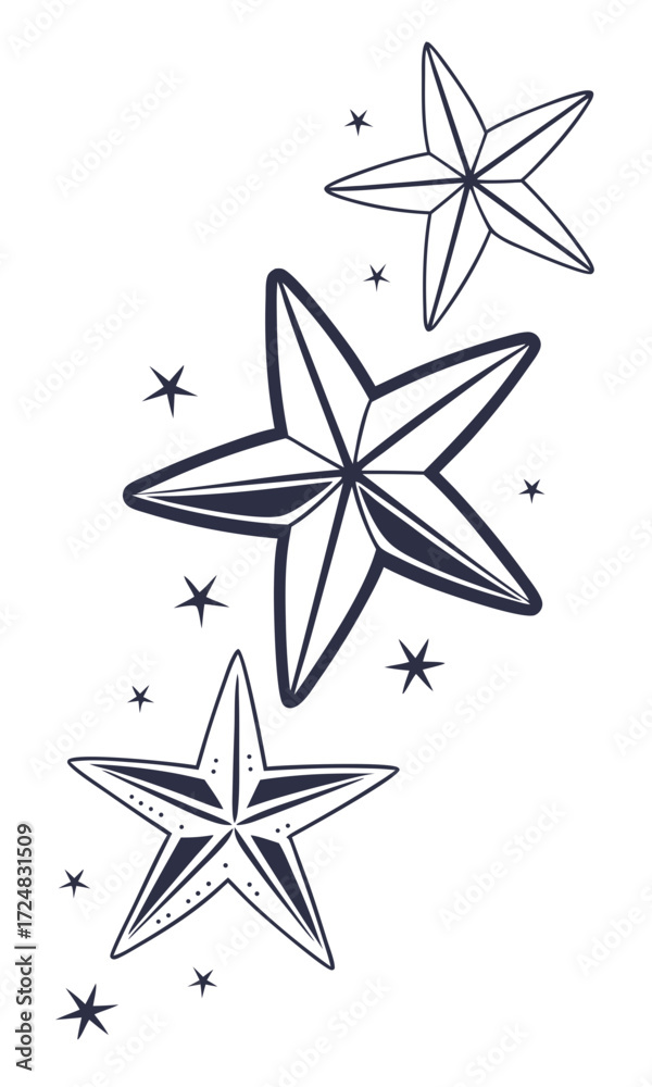 Obraz premium Stylized Starry Trio NauticalInspired Celestial Navigation with Decorative Elements