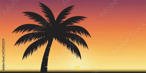 Scenic Palm Tree Sunset Illustration with Warm Colors