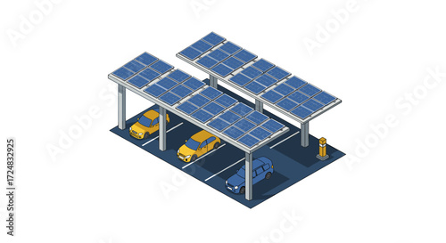 Isometric solar panel carport with electric vehicle charging station