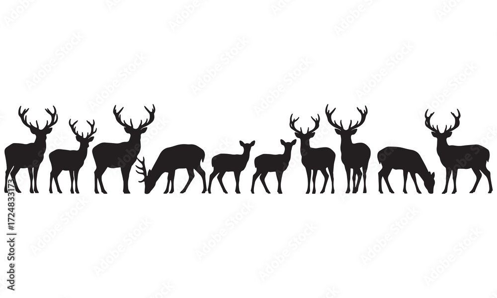 Naklejka premium Silhouettes of Multiple Deer Wildlife Animal