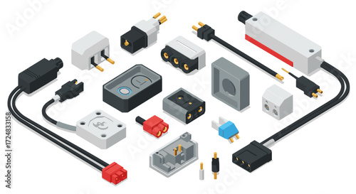 Isometric electronics components and connectors set for technology projects