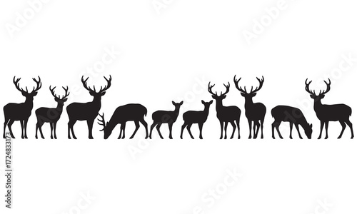 Silhouettes of Multiple Deer Wildlife Animal