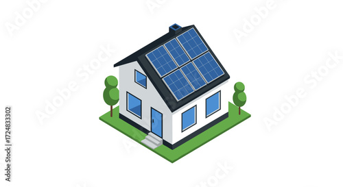 Isometric eco-friendly house with solar panels and minimalist design