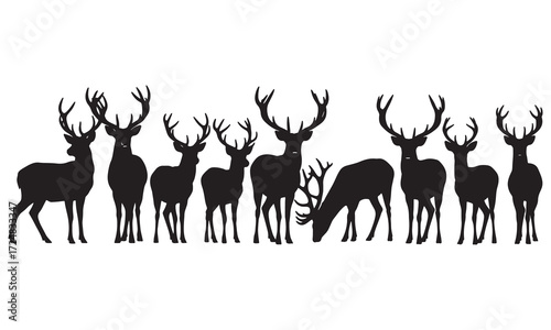 Silhouettes of Multiple Deer Wildlife Animal