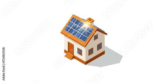 Charming isometric house with solar panels for sustainable living