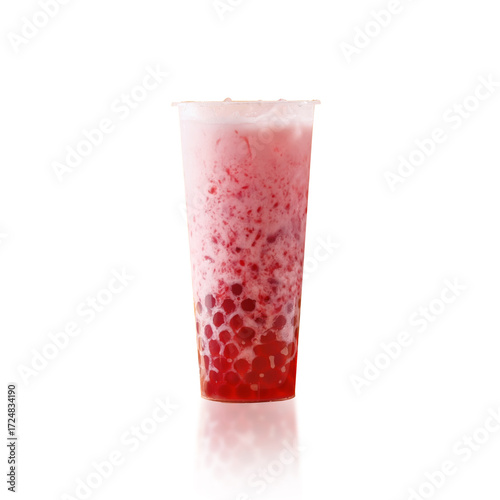 Strawberry Yogurt Drink with Tapioca Pearls in Clear Plastic Cup