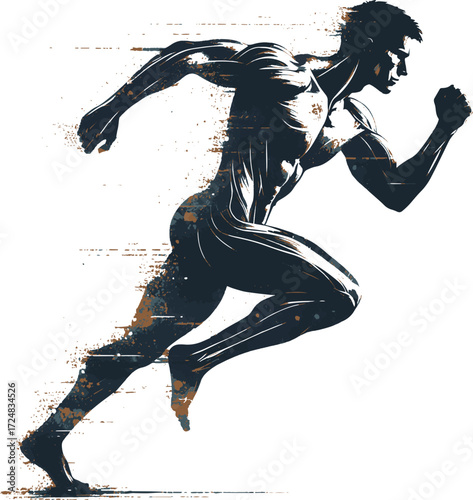 A powerful silhouette of a muscular runner in mid-sprint, conveying speed, strength, and focus. Emphasizes athleticism and motion for fitness, sports, or motivational themes.