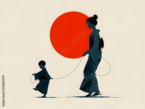 woman skipping rope with her son 