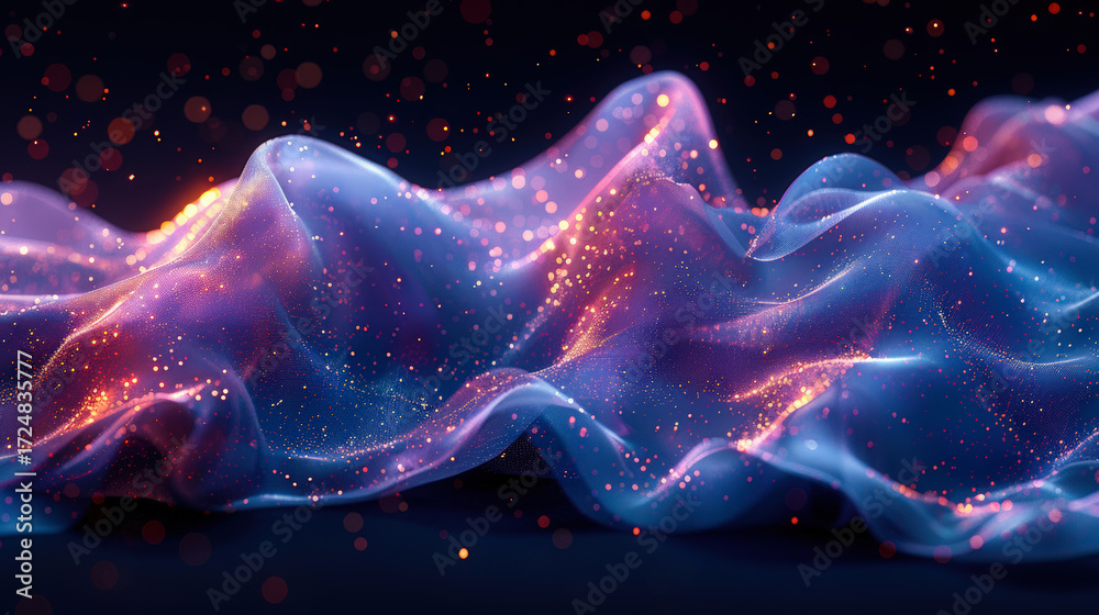 Fototapeta premium Digital wave pattern in neon blue and pink colors flowing across dark background. Smooth and dynamic technology theme. Close-up.