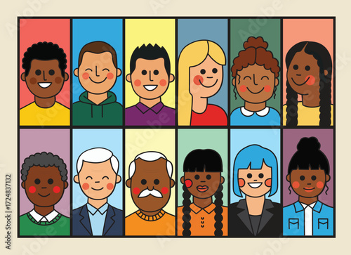  Multicultural cartoon characters – Colorful cartoon faces for classroom use, promoting diversity and representation in digital art and visual arts for children
