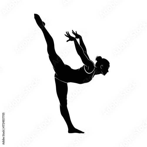 Graceful Silhouette of a Gymnast Executing an Acrobatic Routine Strength Agility Balance