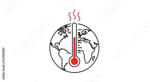 Global Warming: A stark illustration of Earth, rendered as a thermometer, with mercury rising high. This visual signifies the escalating temperatures and climate change concerns.