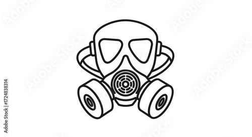 Gas Mask Illustration: A stark illustration of a gas mask, rendered in a bold, minimalist style, conveying a sense of readiness, protection and safety.