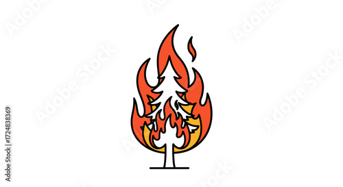 Burning Tree: A stark image shows a tree enveloped in flames, its silhouette outlined against the vibrant blaze of an inferno, symbolizing environmental crisis.