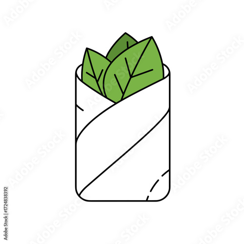 Icon of a paper bag filled with green basil leaves in a minimalist design