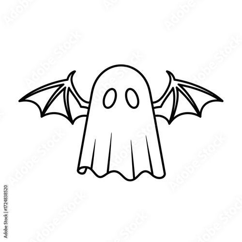 Spooky Ghost with Bat Wings Illustration for Halloween Projects