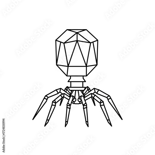 Bacteriophage virus line art icon. Simple black and white outline illustration of a phage microorganism for science and biology