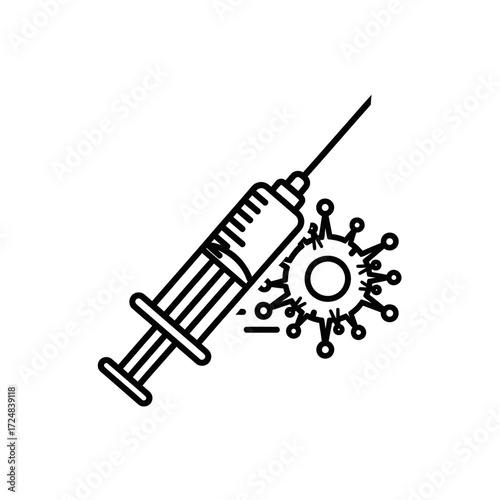 Vaccination Icon Syringe Administering a Vaccine Against Coronavirus, Immune Response Concept