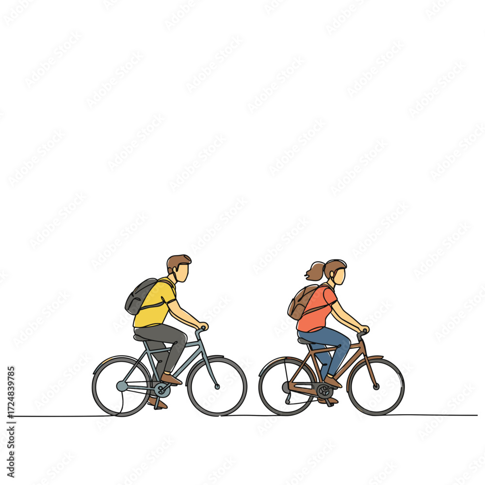 Obraz premium Couple riding bicycles while enjoying a sunny day in the park 