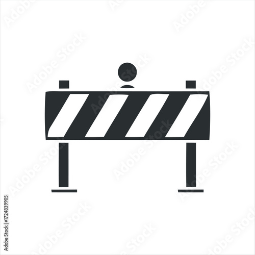 Black glyph roadblock icon with white background. Minimalist vector illustration of traffic barrier, perfect for road construction, warning signs, safety, and transportation des