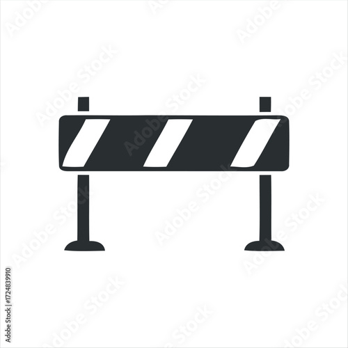 Black glyph roadblock icon with white background. Minimalist vector illustration of traffic barrier, perfect for road construction, warning signs, safety, and transportation des