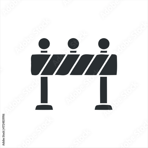 Black glyph roadblock icon with white background. Minimalist vector illustration of traffic barrier, perfect for road construction, warning signs, safety, and transportation des