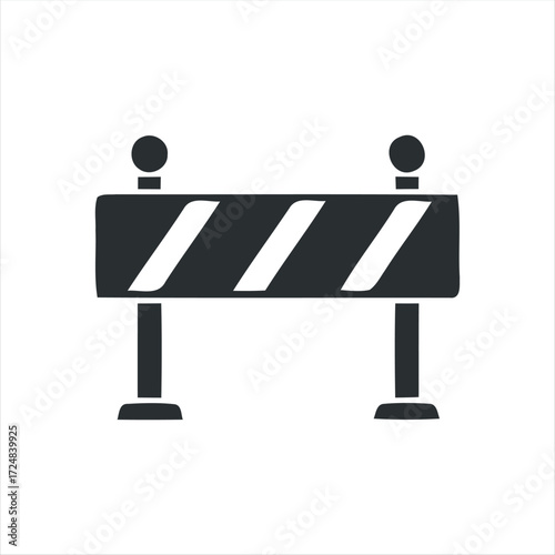Black glyph roadblock icon with white background. Minimalist vector illustration of traffic barrier, perfect for road construction, warning signs, safety, and transportation des