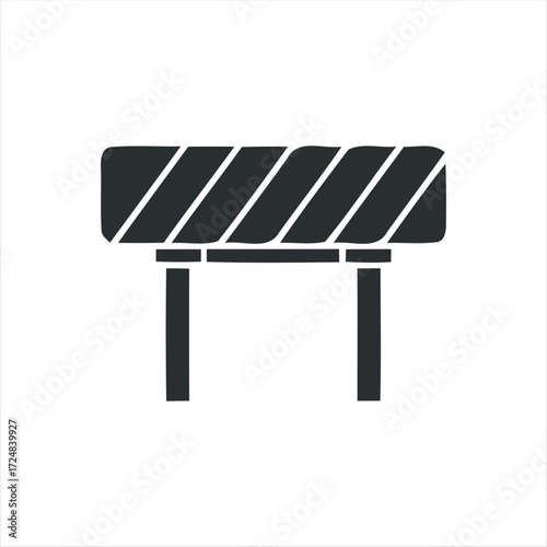 Black glyph roadblock icon with white background. Minimalist vector illustration of traffic barrier, perfect for road construction, warning signs, safety, and transportation des