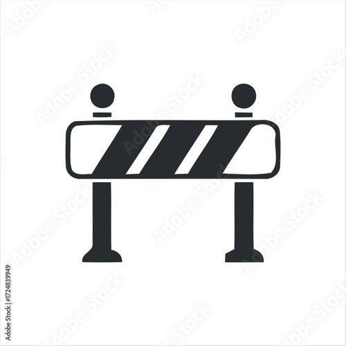 Black glyph roadblock icon with white background. Minimalist vector illustration of traffic barrier, perfect for road construction, warning signs, safety, and transportation des