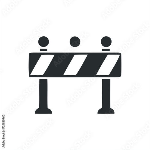 Black glyph roadblock icon with white background. Minimalist vector illustration of traffic barrier, perfect for road construction, warning signs, safety, and transportation des