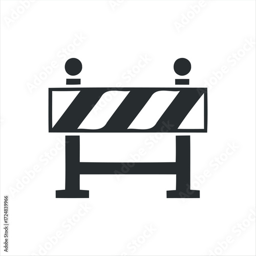 Black glyph roadblock icon with white background. Minimalist vector illustration of traffic barrier, perfect for road construction, warning signs, safety, and transportation des