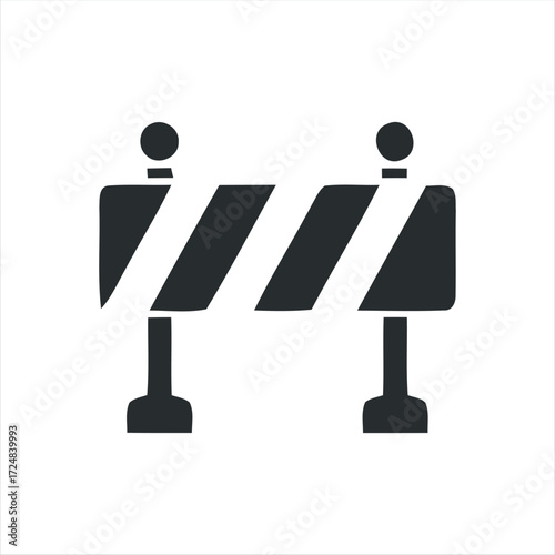 Black glyph roadblock icon with white background. Minimalist vector illustration of traffic barrier, perfect for road construction, warning signs, safety, and transportation des