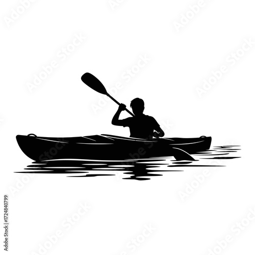 Teenager Kayak Paddling Silhouette Peaceful Water Recreation Outdoor Summer Activity