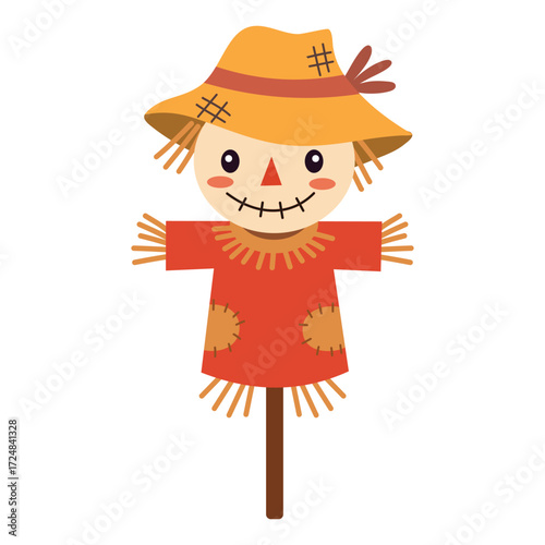 Cute autumn scarecrow clipart illustration with hand drawn style. Suitable for clip art, stickers, flat design graphic illustration for autumn party, farmers market, harvest festival, thanksgiving day