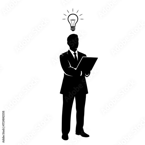 Innovative Strategist Brainstorming Silhouette Black Vector Image Fueling Progress