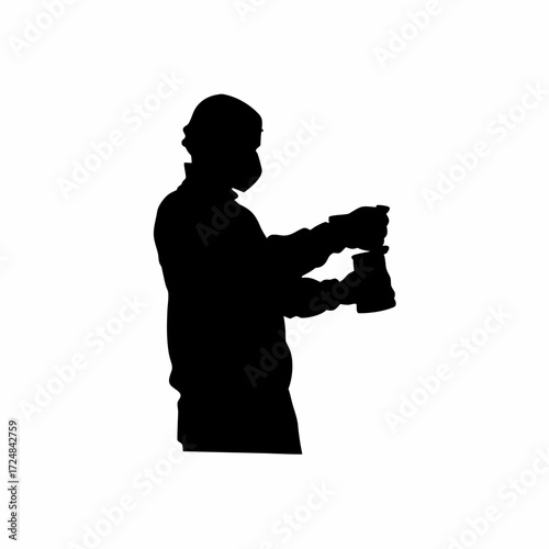 Silhouette of a lab sample collector wearing mask and gloves isolated on white background