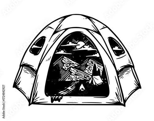 Bearded man with backpack illustration