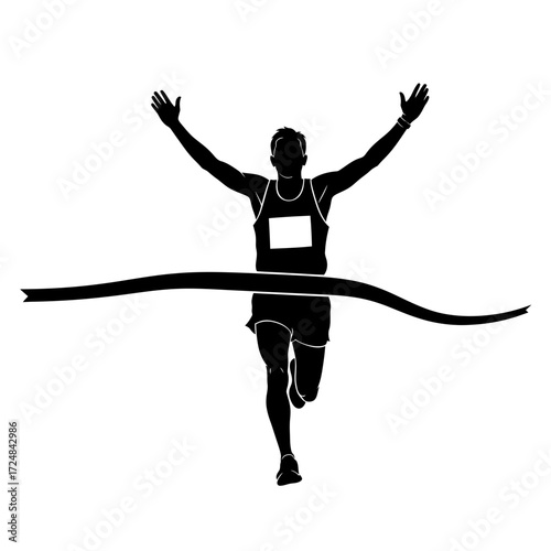 Determined Marathon Runner Silhouette Reaching the Finish Line Success and Endurance