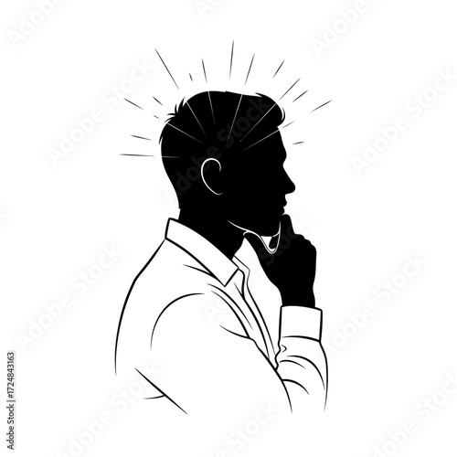 Strategic Problem Solver Silhouette Vector Image Deep Contemplation and Business Analysis