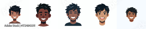 Vector Avatar of a man's face with black crew cut hair, dark skin, wide smile expression