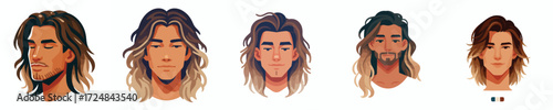 Vector avatar of a man's face with long ombre hair, tanned skin, relaxed expression