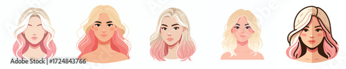 Vector Avatar of a woman's face with ombre blonde to pink hair, light skin, relaxed expression