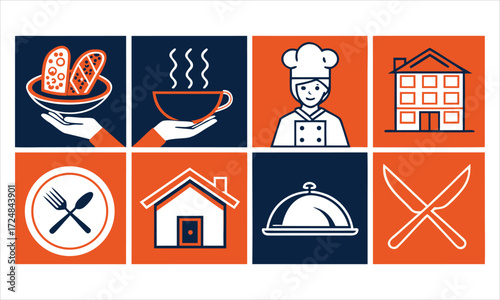 Collection of food and restaurant icons in a grid layout
