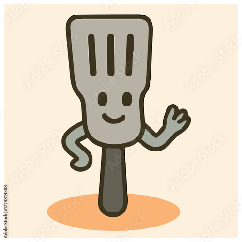 Kitchen Spatula Mascot — Cooking Utensil Character, Cute Minimal Vector Icon