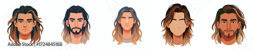 Vector avatar of a man's face with long ombre hair, tanned skin, relaxed expression